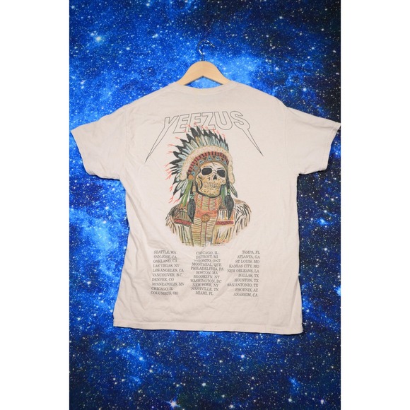 Yeezus Tour Shirt Mens Medium White 2013 Wes Lang Skull Headdress Concert Tee - Picture 3 of 11